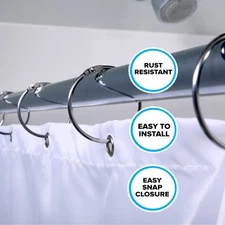 Chrome Simple Slide Shower Curtain Rings: Set of 12 Rust Resistant Curtain Rings