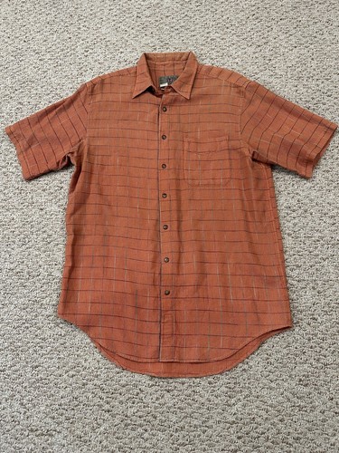 Vintage Territory Ahead Short Sleeve Button Shirt Mens Large Tall Orange Stripe