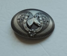 Western Horse Head Horse shoe flower rhinest Oval Metal Belt Buckle 1-1/2  Belt