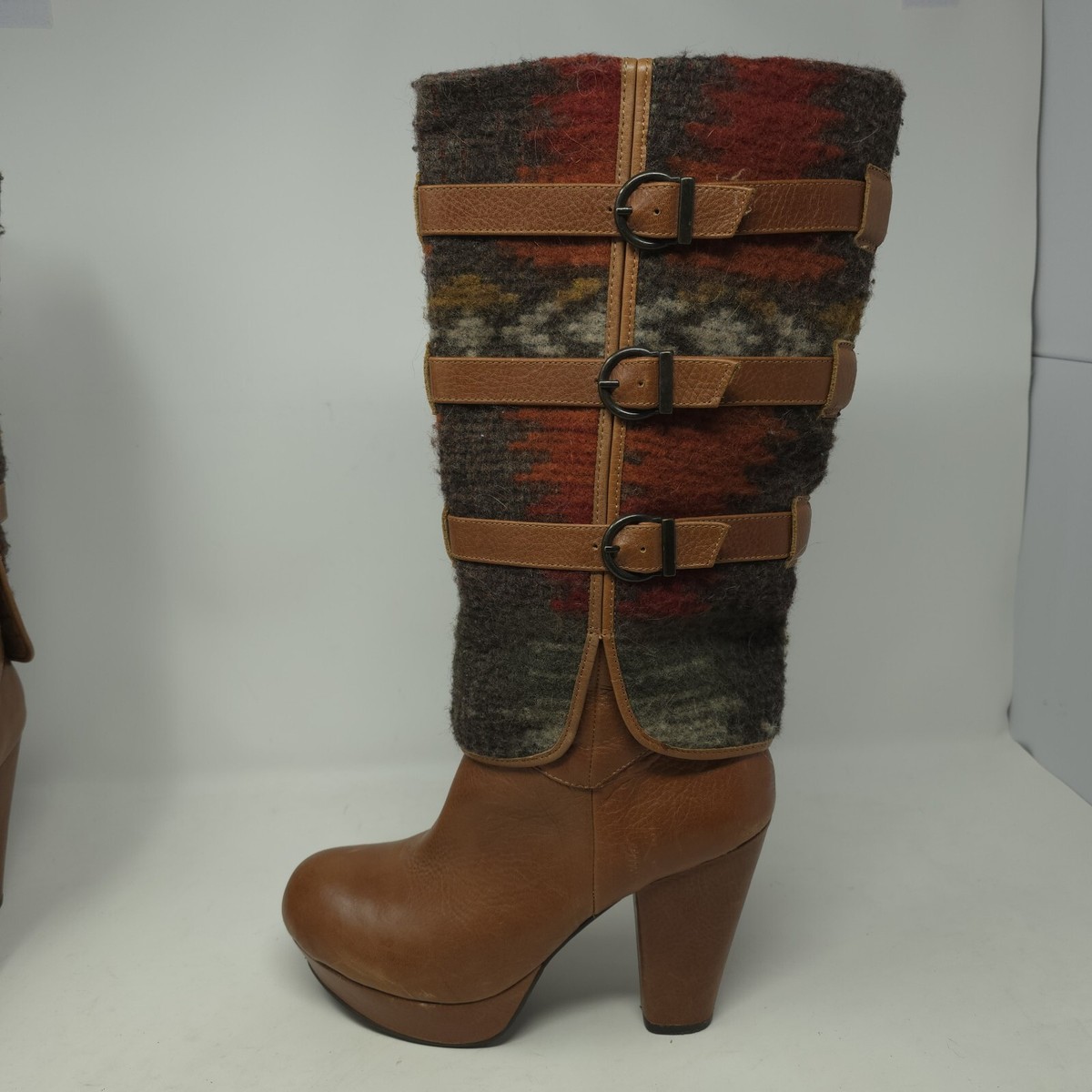 VOGUE WIN EM ALL Size 9M Picante Leather Wool Designer Fashion Knee High Boots View 2