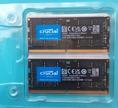 Crucial 64GB Kit (2 x 32GB) DDR5 4800 PC5-38400 Laptop Memory P/N CT2K32G48C40S5 - Picture 2 of 3
