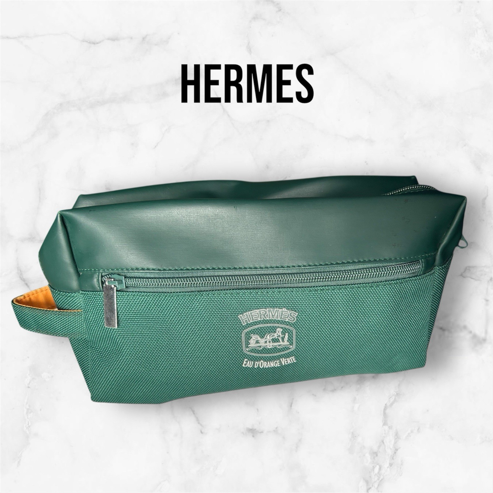 HERMES Eau DOrange Verte Green Travel Pouch Empty Makeup Bag