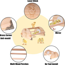 Pine Chicken Perch with Mirror and Metal Corners, Strong Solid Mini Small Chi...