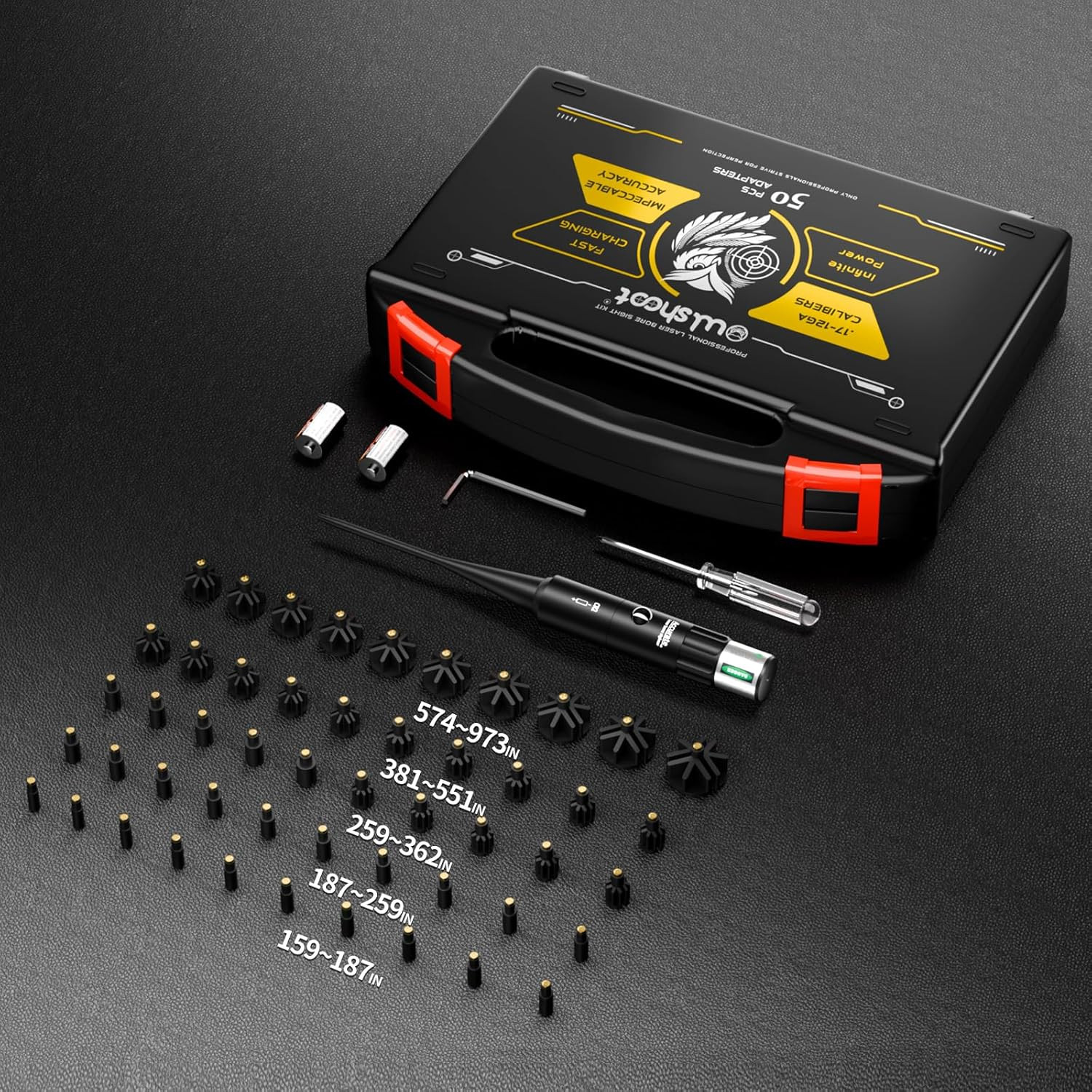 Professional Bore Sight Laser Kit: Green/Red Boresighter with 50 Adapters for Al