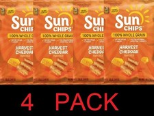 Sun Chips 100 Whole Grain Harvest Cheddar Snack Chips Bag 7 oz - 4 PACK