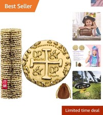 Metal Pirate Coins - 35 Gold Treasure Coin Set, Metal Replica Spanish Doubloo...