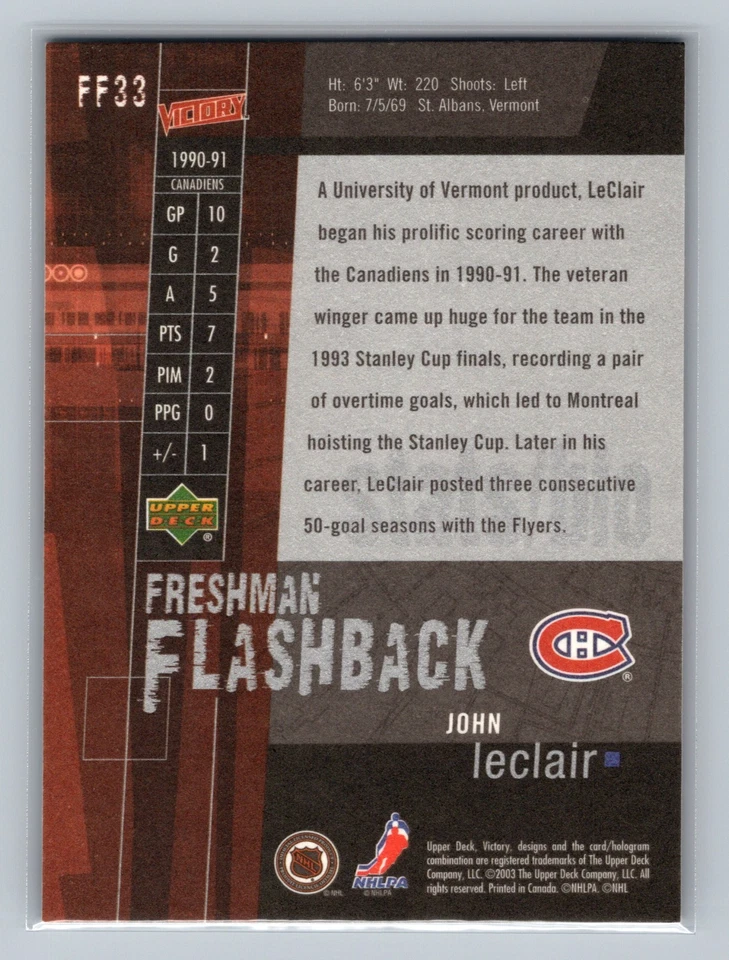 2003-04 Upper Deck Victory - Freshman Flashback John LeClair #FF33 - Image 2 of 2