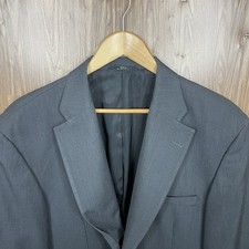Haggar Blazer Jacket Mens 46L Gray Solid Dacron Polyester Wool Three Buttons