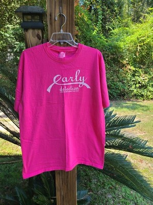 Pink Stuff Ladies Brest Cancer Early Detection Crewneck Pink T-Shirt Size L