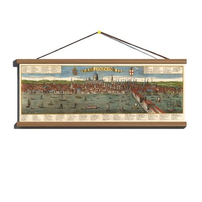 Antique 1740 Panoramic Map Town View of London; Canvas Magnetic Wooden Hanger