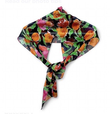 Kathie Lee black orange pink floral rectangle 11 x56  scarf