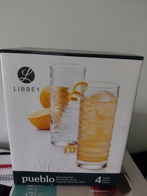 Libbey PUEBLO round bottom 16.5oz 4 piece Clear Glass  set New Open Box 