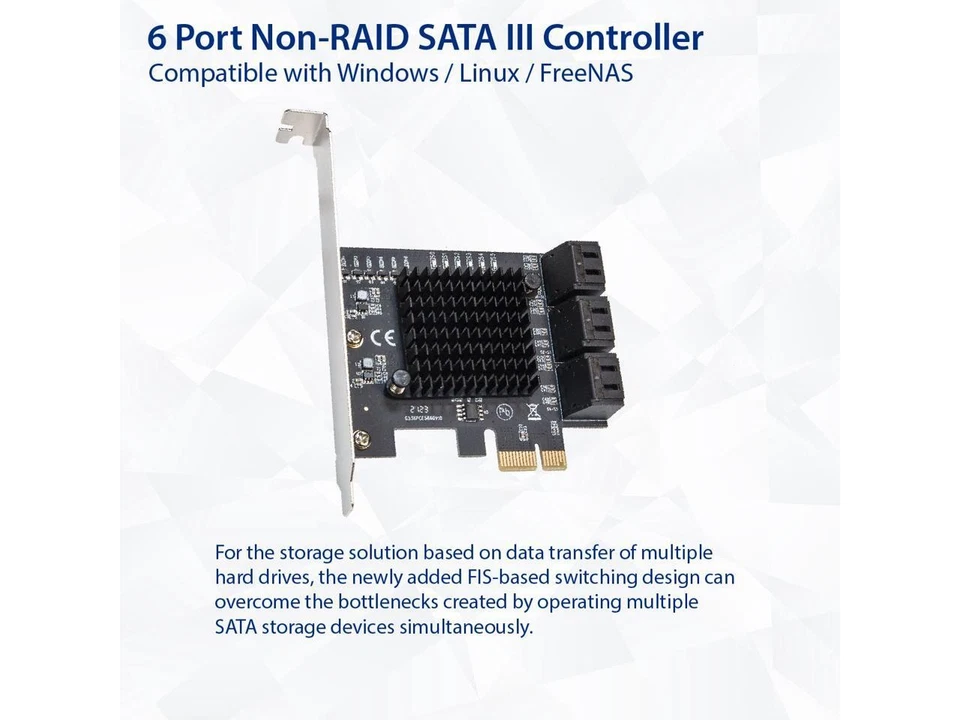 6 Port SATA III to PCIe 3.0 x1 NON-RAID Expansion Card - Image 2 of 4