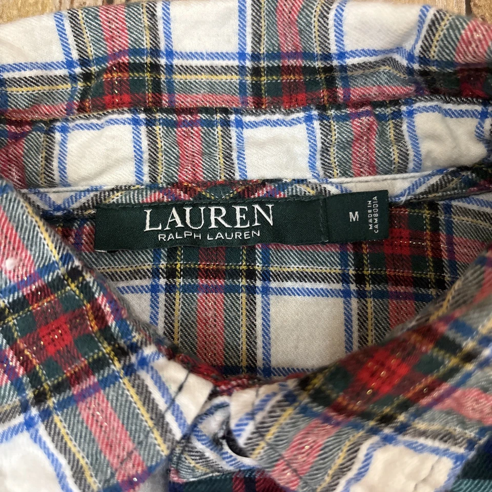 Lauren Ralph Lauren Womens Shirt Tartan Plaid Button Down Crested Medium - Image 4 of 4