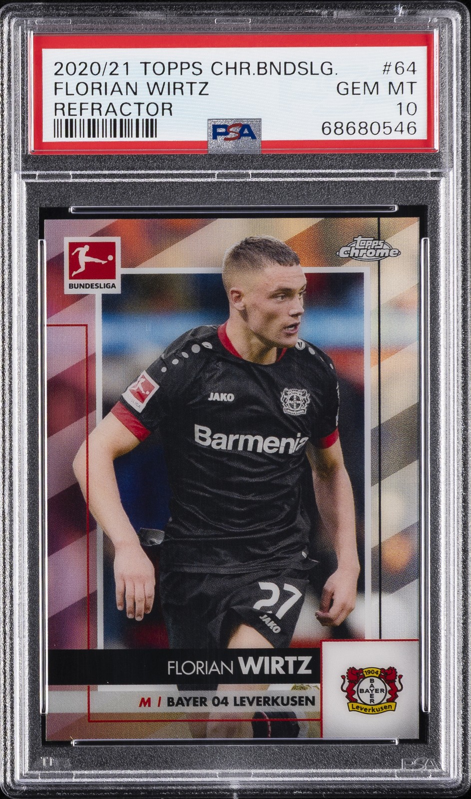 2020 TOPPS CHROME BUNDESLIGA REFRACTOR #64 FLORIAN WIRTZ PSA 10