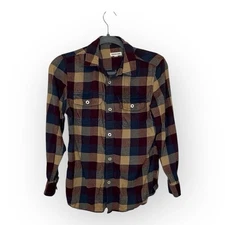 Tucker + Tate Boys Burgundy Navy Tan Plaid Flannel Button Down Shirt 10/12