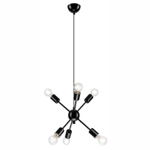 Schwarze HäNgelampe Metall 6-Flammig Modern Anetha Lampe Esstisch Wohnzimmer-image