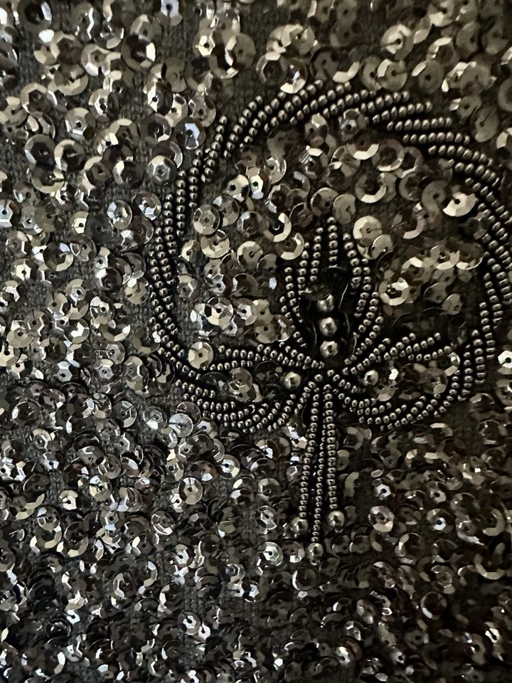 Top sin mangas vintage años 60 lentejuelas con cuentas cachemir negro flecos talla 42 Foto 4 de 4