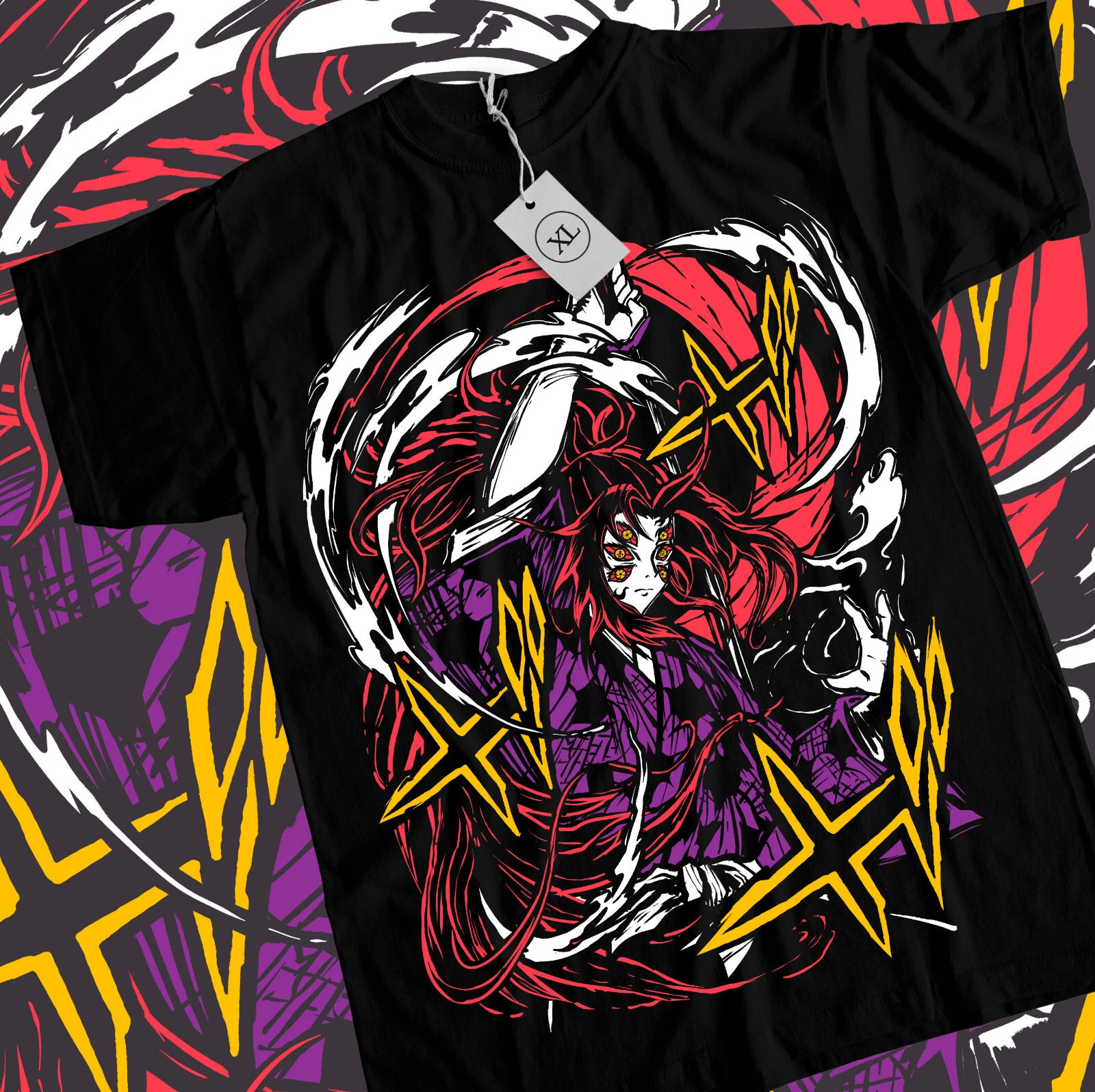 Anime Demon Slayer Kokushibo With Sword Graphic Black T-Shirt Size S-5XL