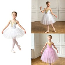 Kids Girls Dancewear Party Ballet Figure Skating Costume Adjustable Lyrical
