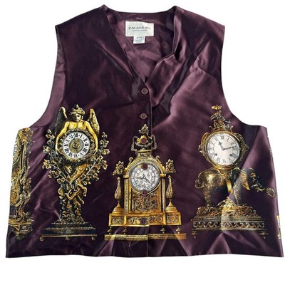Emanuel Ungaro 100% Silk Vest Size 10 Clock Print Novelty Art Wear Steampunk