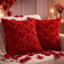 Valentine S Day Heart Pillow Covers 18X18 Set of 2 Red Soft Plush Faux Fur Jac