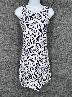 Lilly Pulitzer Dress Womens XS Blue Leaf Print Scoop Neck Tank Pockets Short