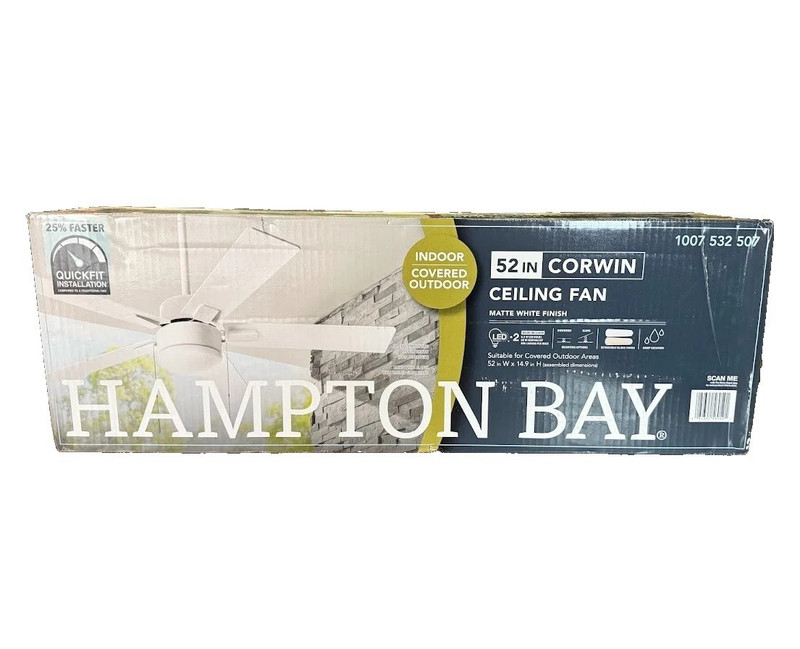 Hampton Bay Corwin 52" Ceiling Fan Matte White LED Indoor Outdoor 5-Blade