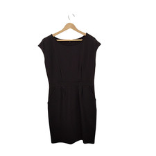 Quince Women Ultra-Stretch Ponte Cap Sleeve Dress Black Basic Sleeved L