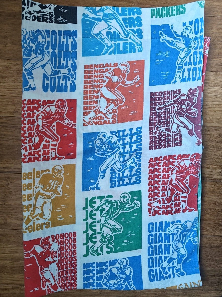 Vintage 70s Retro NFL Team Logos Twin Flat Sheet Sears Roebuck 63