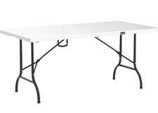 Table 183x75cm Plastic Tabletop & Sturdy Metal Frame Foldable Portable Table 6ft