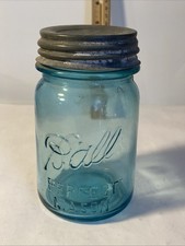 Ball Perfect Mason Vintage Blue Jar with Zinc Lid 5.5”X3” (1923-1933)