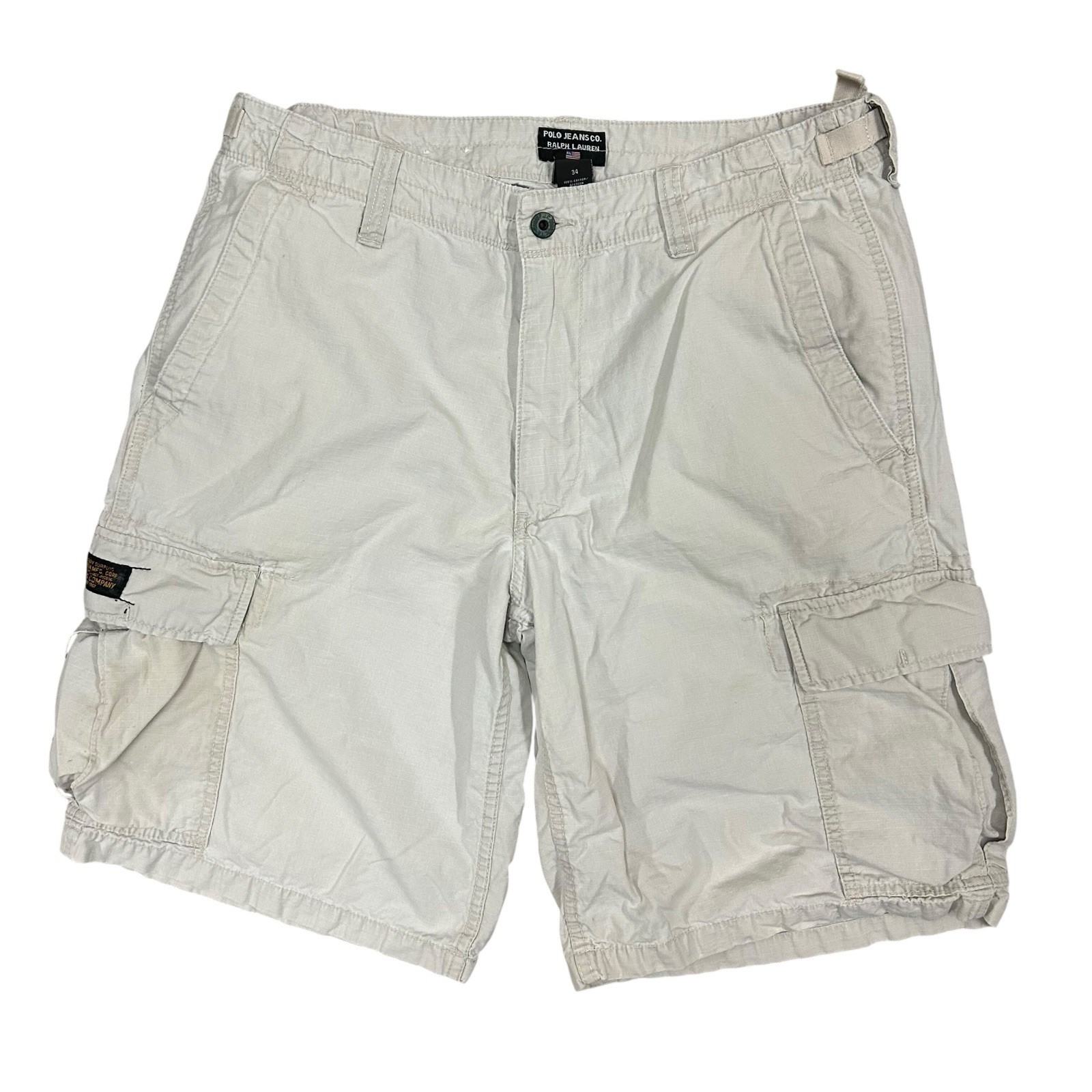 Vintage Polo Jeans Ralph Lauren 34 Gray Ripstop Cargo Shorts Military Surplus