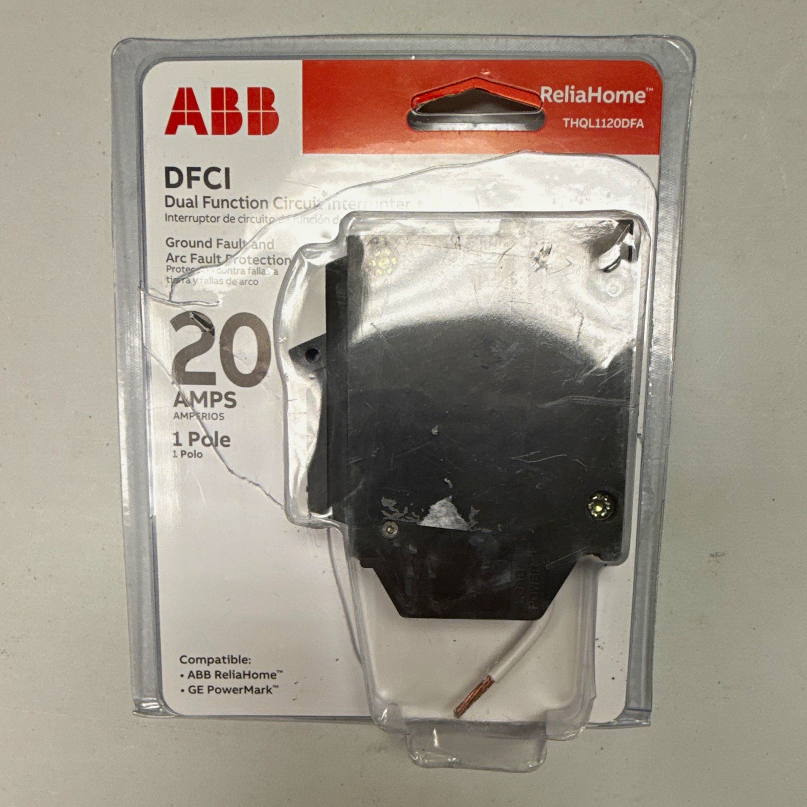 ABB ReliaHome THQL1120DFA Dual Function AFCI/GFCI Breaker 20A 1P 120V