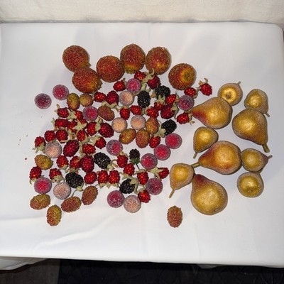 VTG Mixed Lot Faux Fruit Sugared Frosted Beaded Raspberries Pears Crab Apples 95