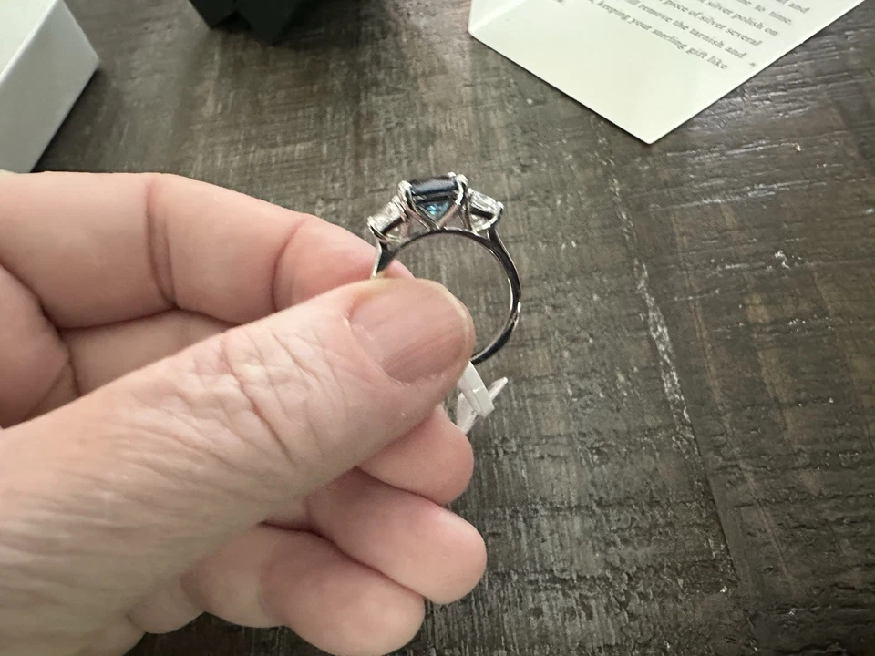 Joancee Cushion Cut 925 Sterling Silver Ring, Size 8, Simulated Sapphire - Image 2 of 4