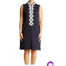 Two by Vince Camuto Navy Blue Lace Trim Sleeveless Shift Dress Size 10 L