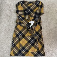 Madison Leigh Sweater Dress Womens PL Mustard Plaid V Neck Long Sleeve Knit