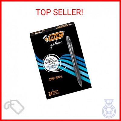 BIC Gelocity Original Black Gel Pens, Medium Point (0.7mm), 24-Count Pack, Retra