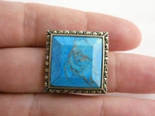 Sterling Silver Dyed Howlite Marcasite Halo Slide Pendant 925 7.7g 1 Inch