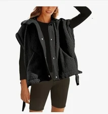 Women's Fleece Vest Casual Sleeveless Oversized Sherpa Jacket Button Down Vest M