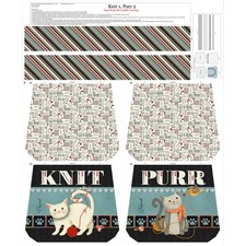 Feline Drive Fabric KNIT 1 PURR 2 Cat Tote Bag Panel - Sold by the Panel