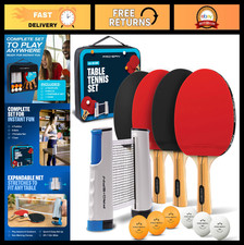 Portable Ping Pong Set - Retractable Net, Paddles, Balls & Case - Family Game