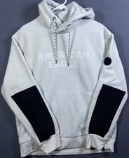 American Eagle Hoodie Sweatshirt Mens Large White Fleece Logo Pullover Black