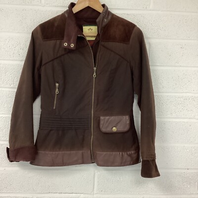 Welligogs Roxy Wax Jacket UK 10 Brown Waxed Leather Suede Trim RRP £229  UK