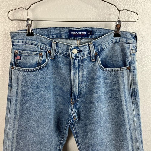Polo Sport Ralph Lauren Varick Slim Straight Jeans Size 33/32 Blue American Flag - Picture 2 of 12