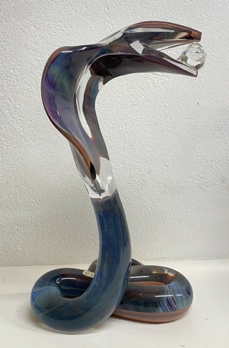 ENORME SCULTURA COBRA DINO ROSIN ANNI 80 VETRO MURANO VINTAGE ART GLASS DIAMANTE