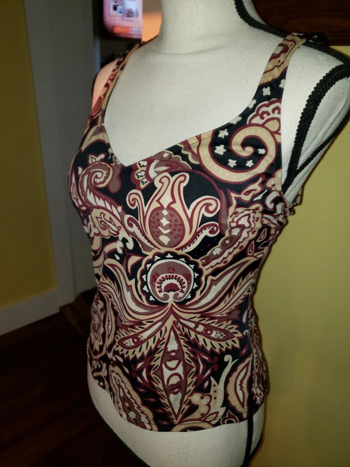 Jantzen Tankini Top Negro Marrón Paisleys Correas de Natación Talla 8 Traje de Baño Foto 2 de 4