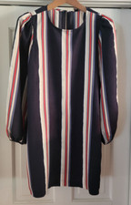 Daniel Cremieux French Riviera Luca Navy Blue Striped Mini Shift Dress Size S