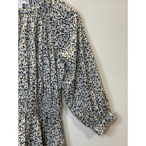 Apiece Apart Women's Size XS Black Beige Cobano Floral Mini Dress Split Neck - 第 7/15 張圖片